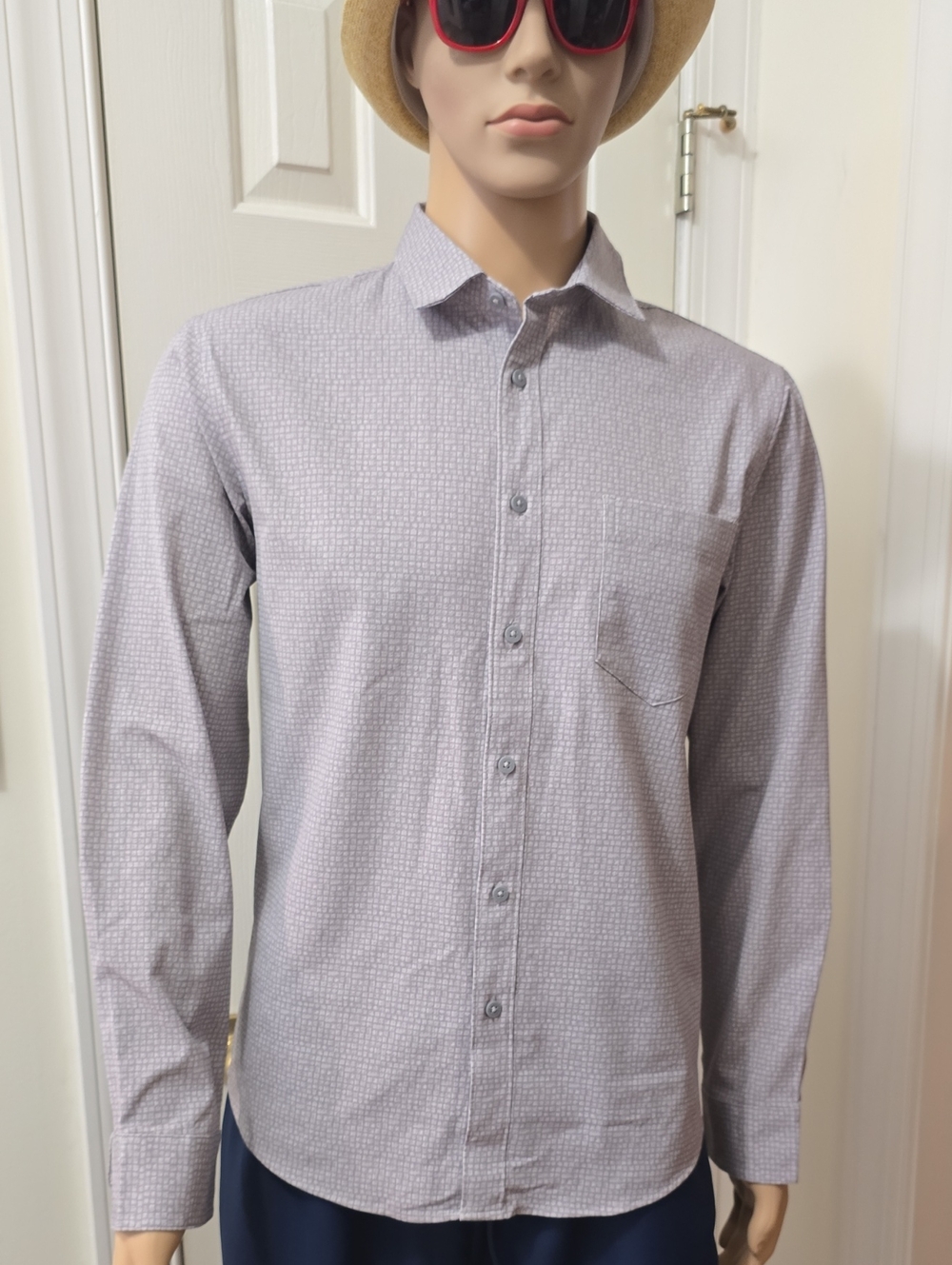 FLX Brand Men's Gray Patterned Long Sleeves Button-Up Shirt Size Medium Slim